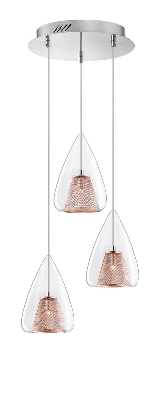 Copper Mesh and Glass 3 Lamp Multi Pendant - ID 6998