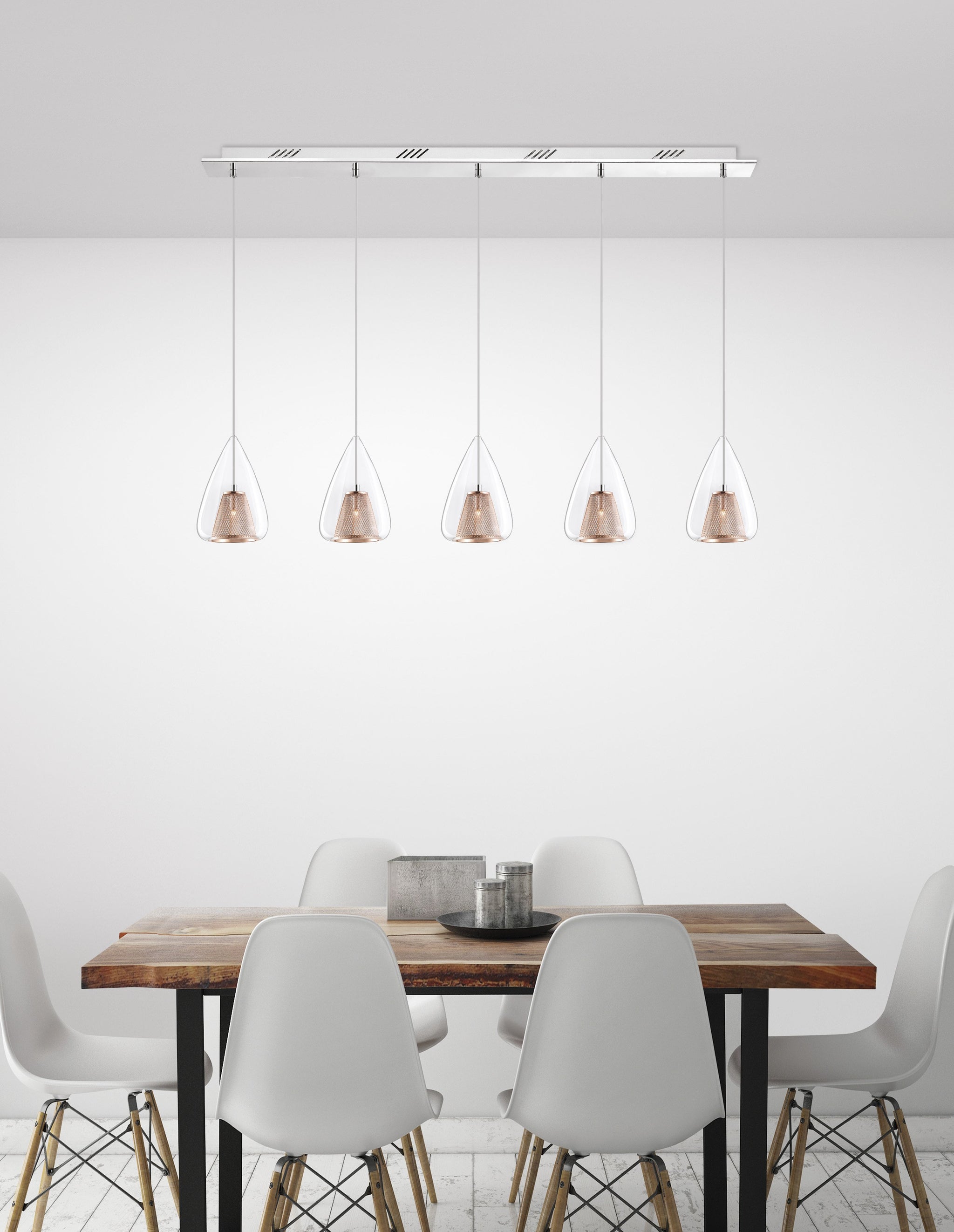 Copper Mesh and Glass 5 Lamp Linear Bar Pendant - ID 6999 – The ...