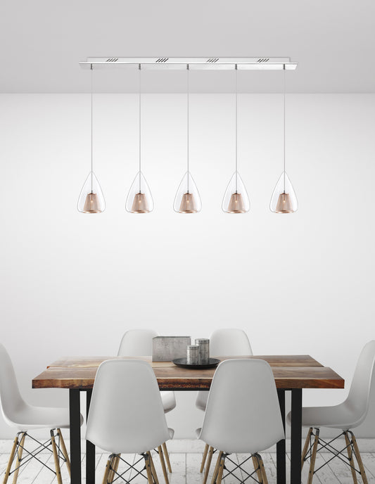 Copper Mesh and Glass 5 Lamp Linear Bar Pendant - ID 6999