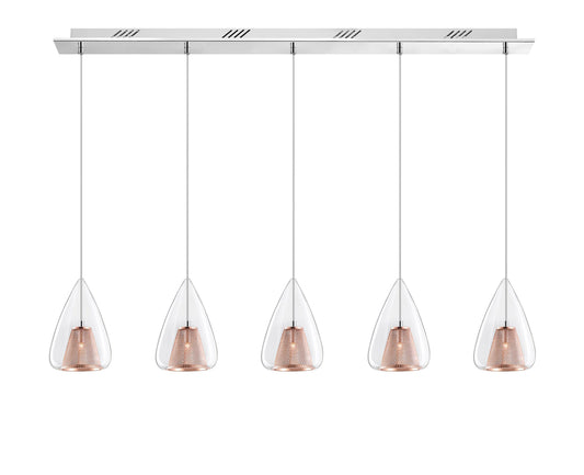 Copper Mesh and Glass 5 Lamp Linear Bar Pendant - ID 6999