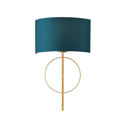 Hoop Detail Wall Light In Gold Leaf With Teal Satin Fabric - ID 11187