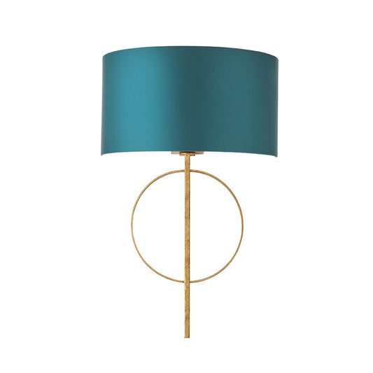 Hoop Detail Wall Light In Gold Leaf With Teal Satin Fabric - ID 11187