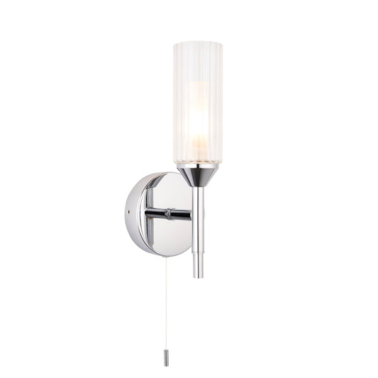Polished Chrome & Ribbed Glass One Lamp IP44 Wall Light - ID 11638