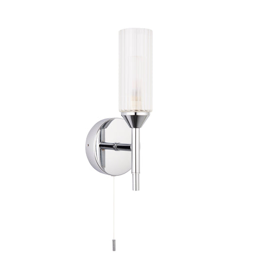 Polished Chrome & Ribbed Glass One Lamp IP44 Wall Light - ID 11638