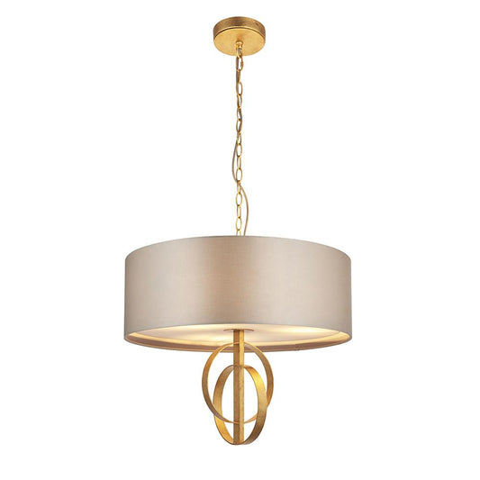 Hoop Detail Medium Three Light Pendant In Gold Leaf With Mink Satin Fabric - ID 11180