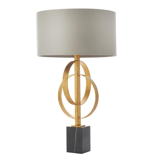 Hoop Detail Table Lamp In Gold Leaf With Mink Satin Fabric & Marble Base - ID 11182