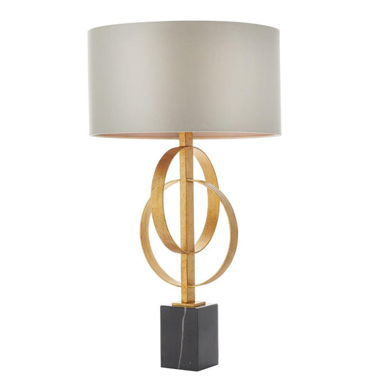 Hoop Detail Table Lamp In Gold Leaf With Mink Satin Fabric & Marble Base - ID 11182