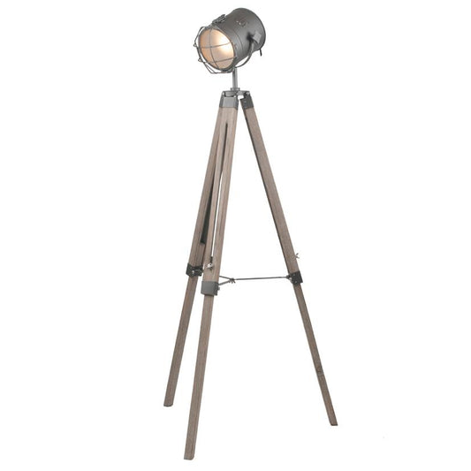Grey Metal & Antique Wood Tripod Marine Floor Lamp - ID 9837