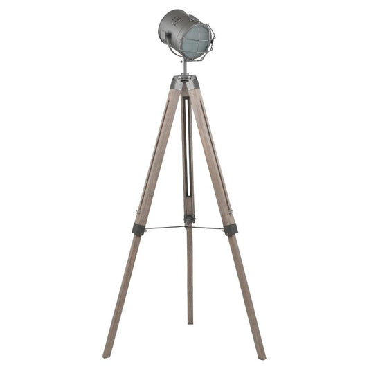 Grey Metal & Antique Wood Tripod Marine Floor Lamp - ID 9837