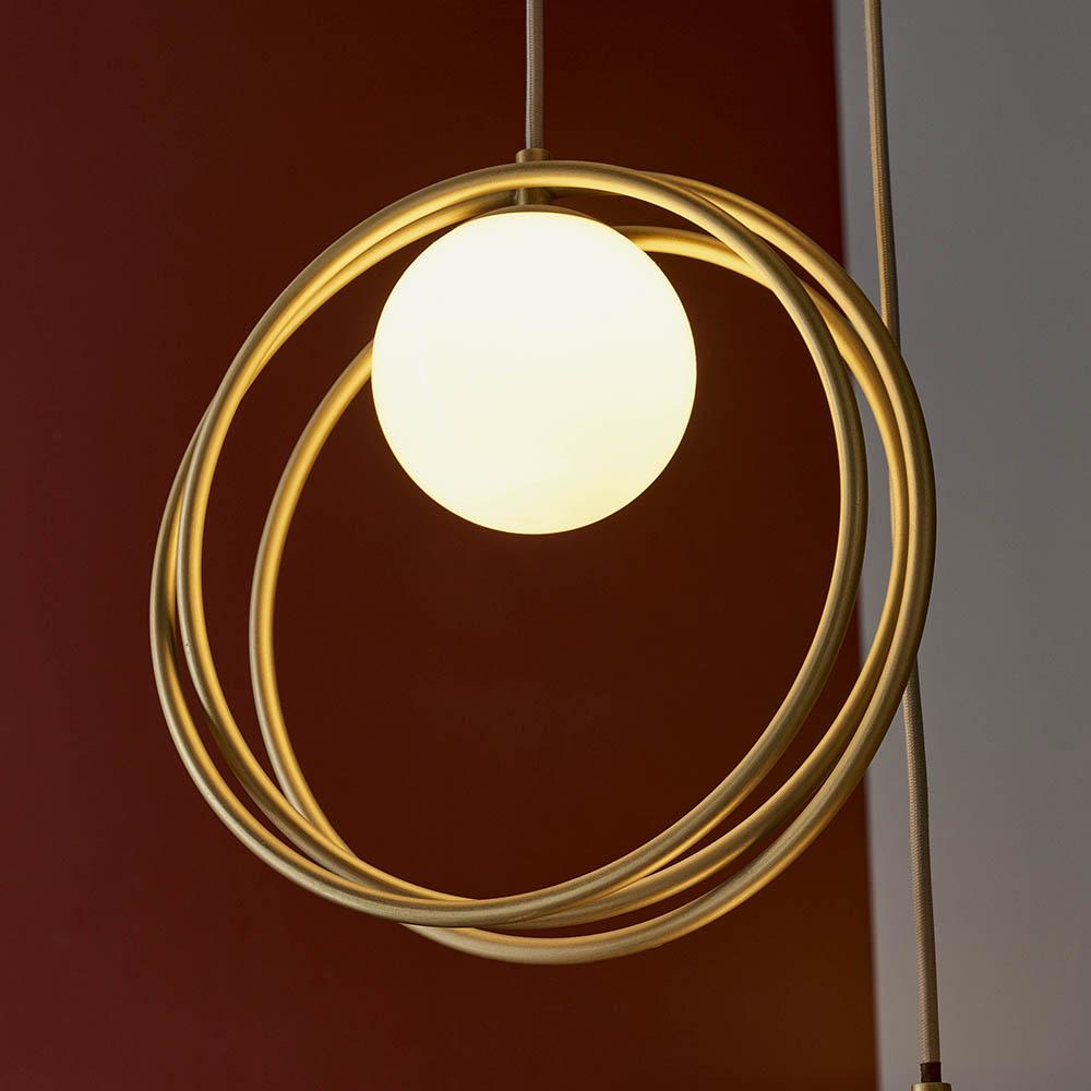 Brushed Gold & Opal Glass Three Lamp Multiple Drop Pendant - ID 11151