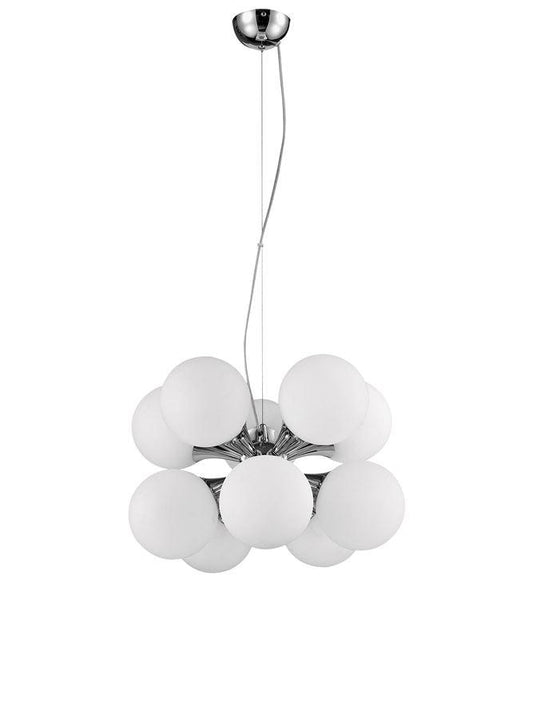 10 Lamp Chrome Ceiling Light With Opal Glass Spheres - ID 7525