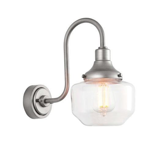 Aged Pewter Swan Neck Wall Light With Clear Glass Shade - ID 12498