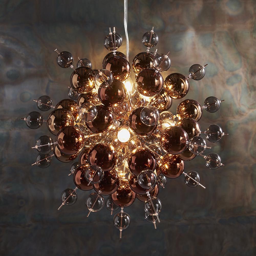 Copper Mirror & Tinted Glass Chandelier With Copper Chrome Metalwork - ID 11122