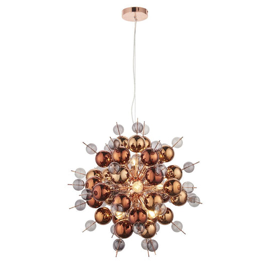 Copper Mirror & Tinted Glass Chandelier With Copper Chrome Metalwork - ID 11122