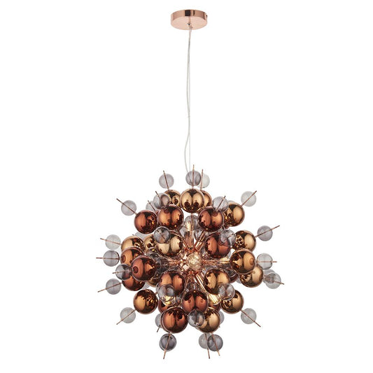 Copper Mirror & Tinted Glass Chandelier With Copper Chrome Metalwork - ID 11122