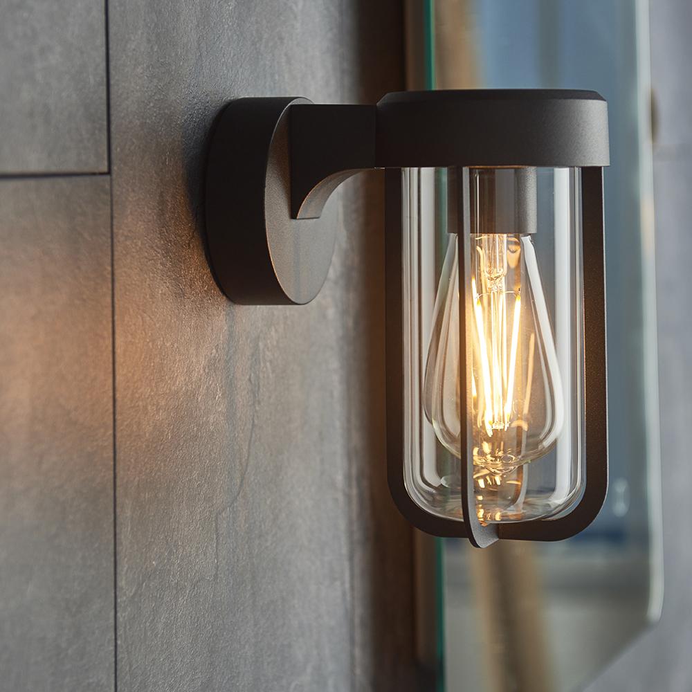 Die Cast IP44 Wall Light In Brushed Bronze With Clear Glass  - ID 11076