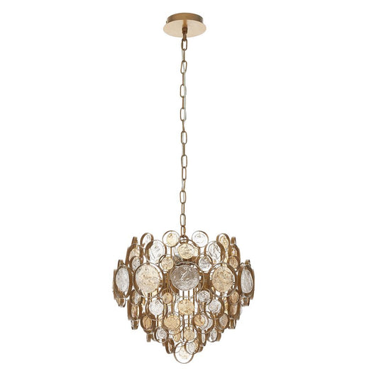 Antique Gold Chandelier With Clear And Amber Glass Details - ID 11118