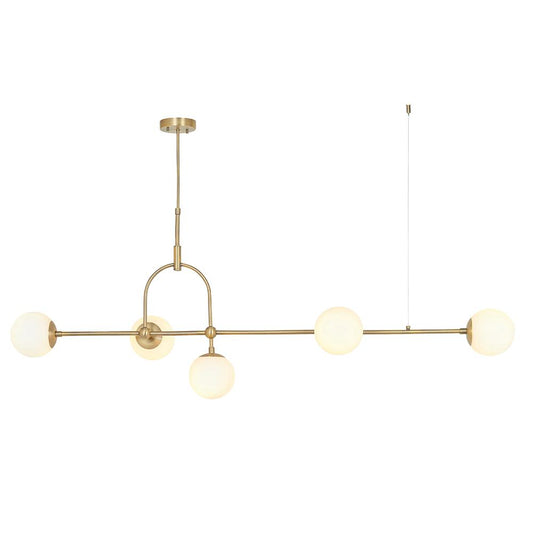 Opal Glass & Matt Antique Brass Five Lamp Adjustable Semi-Flush Ceiling Light - ID 11047