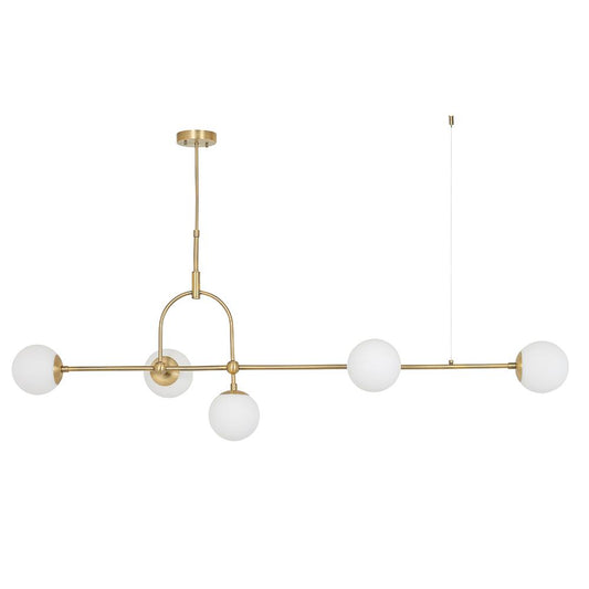 Opal Glass & Matt Antique Brass Five Lamp Adjustable Semi-Flush Ceiling Light - ID 11047