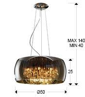 Smoked Glass & Chrome Large 6 Light Pendant With Crystal Drops - ID 8737