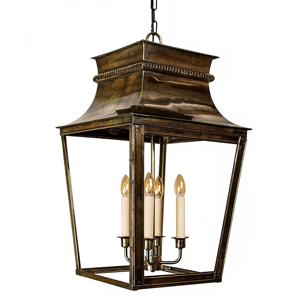 Classic Reproductions Belleville 4 Light Solid Brass Extra Large Lantern In Distressed Brass Finish - ID 10344