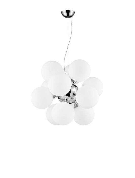12 Lamp Chrome Ceiling Light With Opal Glass Spheres - ID 7526