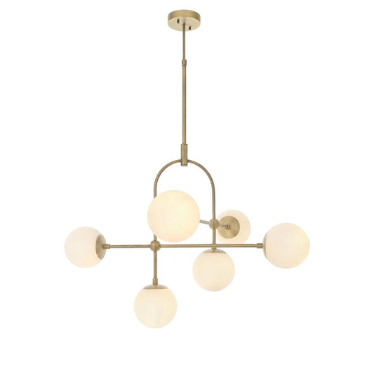 Opal Glass & Matt Antique Brass Six Lamp Adjustable Semi-Flush Ceiling Light - ID 11046