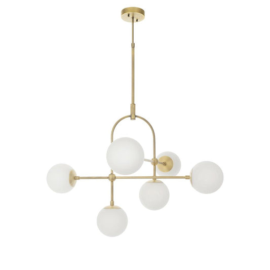 Opal Glass & Matt Antique Brass Six Lamp Adjustable Semi-Flush Ceiling Light - ID 11046