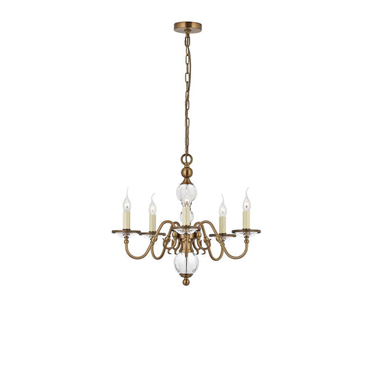 Hampton 5 Arm Chandelier In Antique Brass - ID 8732