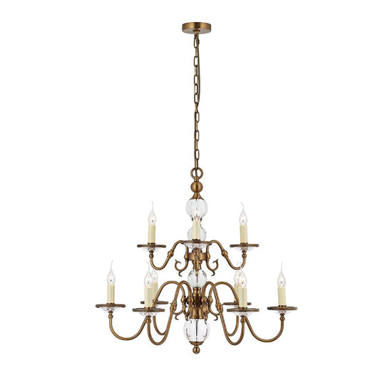 Hampton 9 Arm Chandelier In Antique Brass - ID 8733