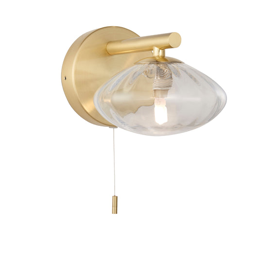 Satin Brass & Clear Ribbed Glass IP44 Wall Light - ID 11667