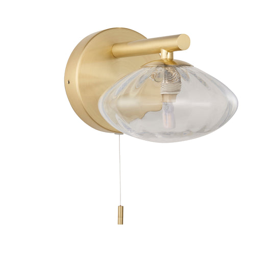 Satin Brass & Clear Ribbed Glass IP44 Wall Light - ID 11667