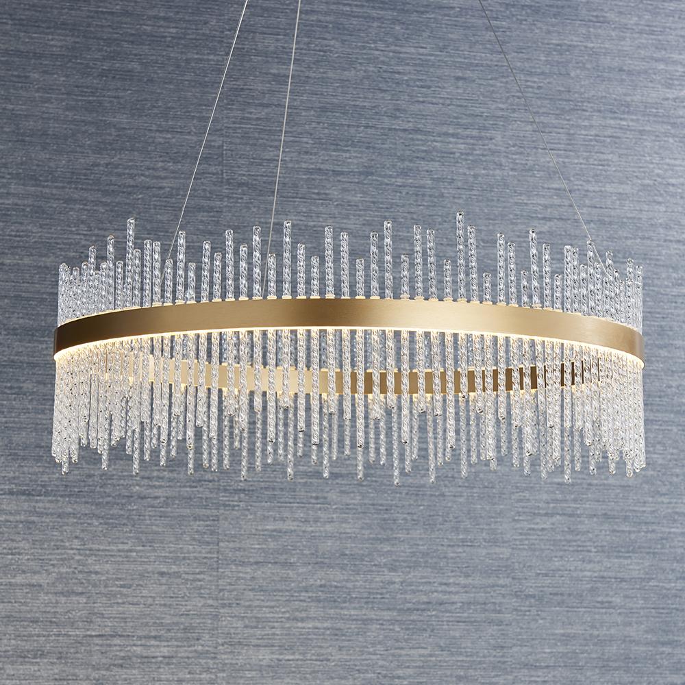 Hoop Pendant with Twisted Glass Rods & Brushed Gold Finish Metalwork - ID 11126