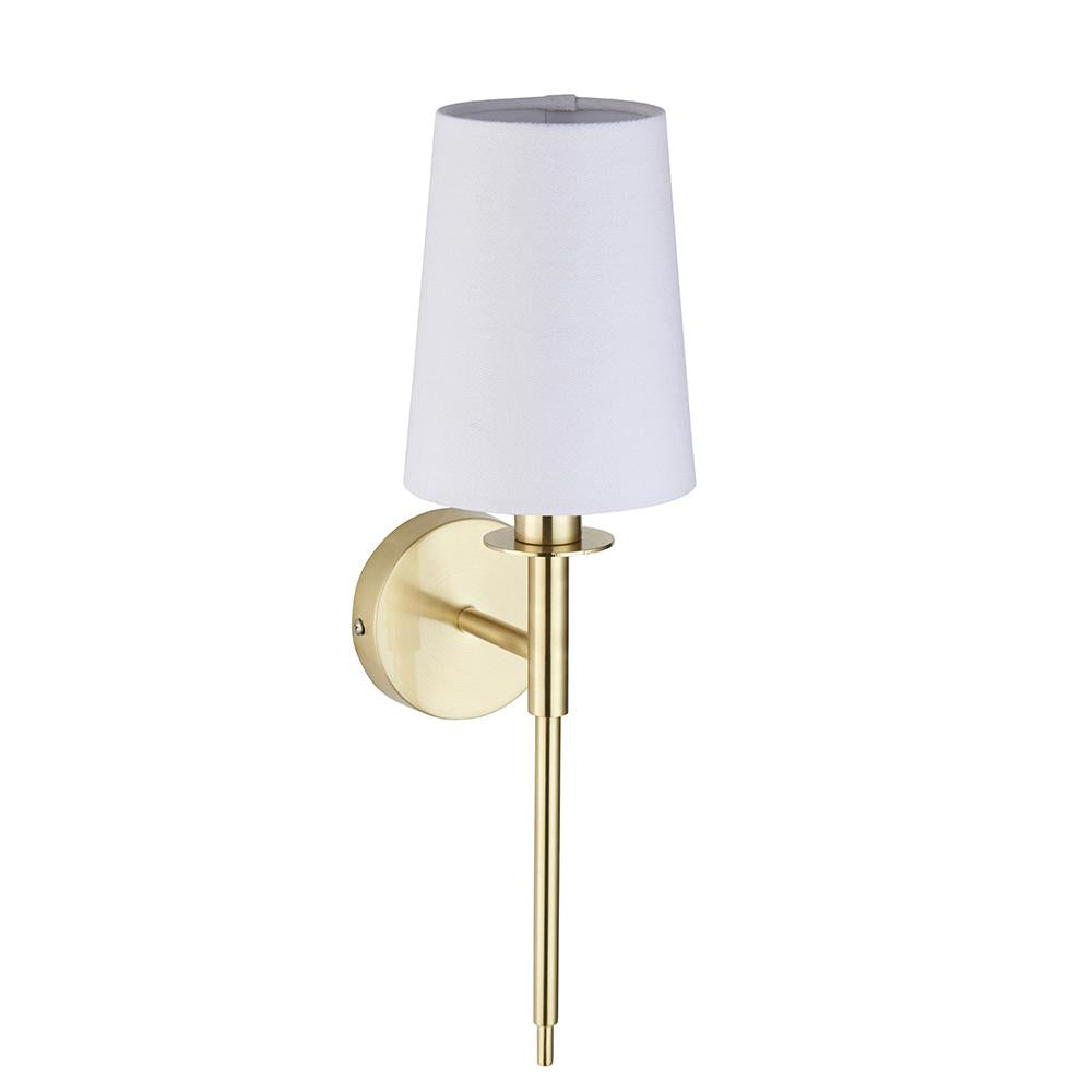 Satin Brass Plated Slimline Wall Light With White Fabric Shade - ID 11131