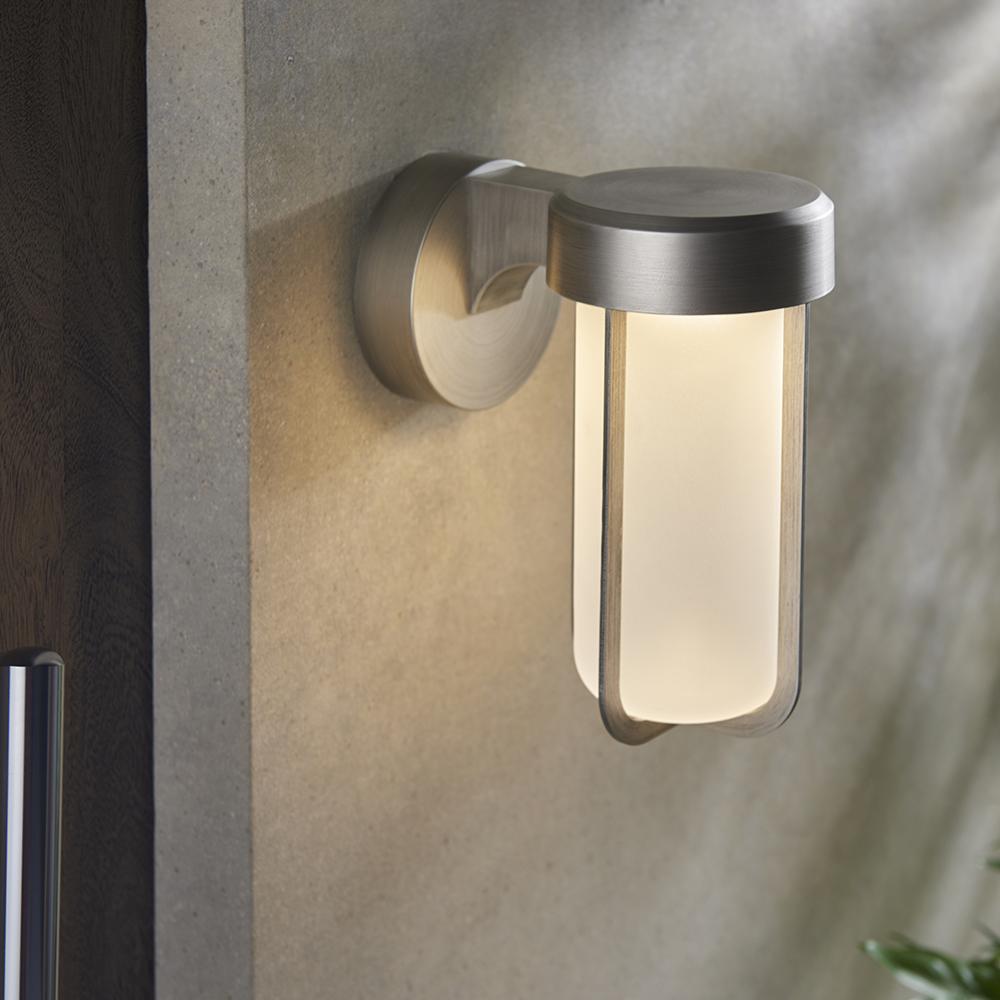 Die Cast IP44 LED Wall Light In Brushed Silver With Opal Glass  - ID 11070