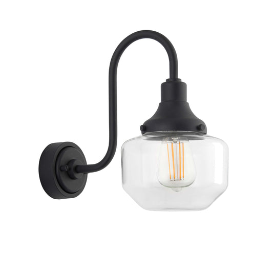 Textured Black With Swan Neck Wall Light With Clear Glass Shade - ID 12499