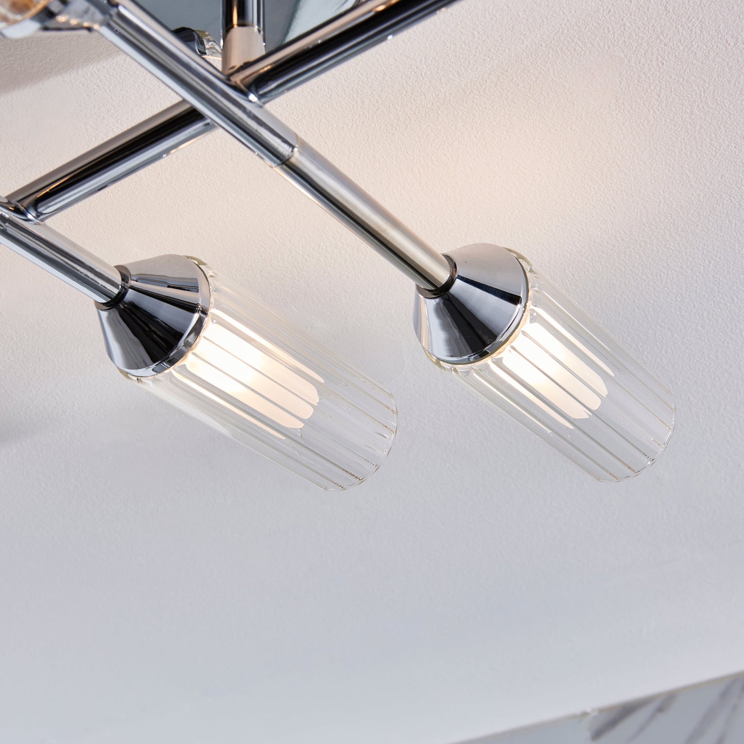 Polished Chrome & Ribbed Glass Six Lamp IP44 Semi-Flush Ceiling Light - ID 11635