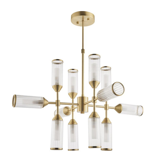 Frosted Glass & Satin Brass Twelve Lamp Semi-Flush Ceiling Light - ID 11008