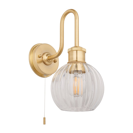 Satin Brass & Ribbed Glass Bathroom Wall Light - ID 11661