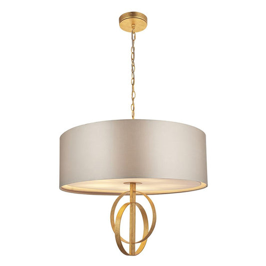 Hoop Detail Large Five Light Pendant In Gold Leaf With Mink Satin Fabric - ID 11179
