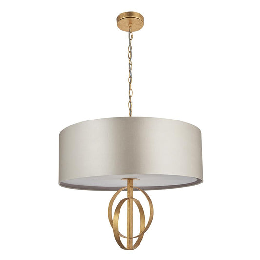 Hoop Detail Large Five Light Pendant In Gold Leaf With Mink Satin Fabric - ID 11179