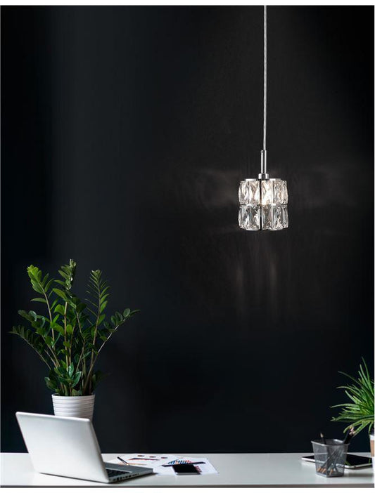 NIC Crystal & Chrome Aluminium 1 Light Single Pendant - ID 10562