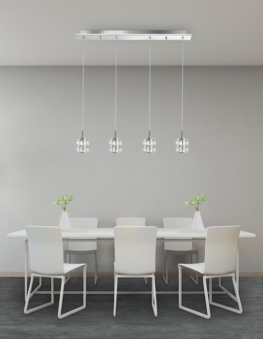 NIC Crystal & Chrome Aluminium 4 Light Linear Bar Pendant - ID 10559