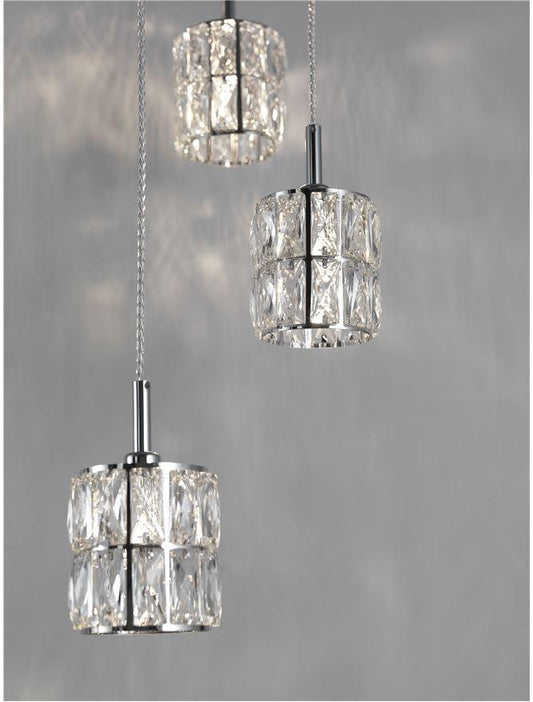 NIC Crystal & Chrome Aluminium 5 Light Multiple Drop Pendant - ID 10560