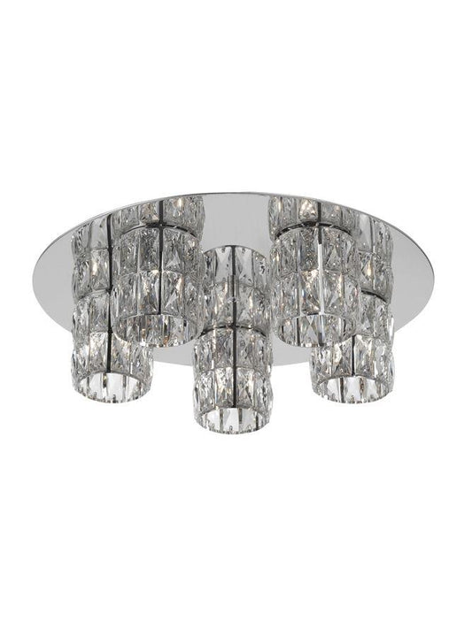 NIC Crystal & Chrome Aluminium 5 Light Flush Ceiling Light - ID 10561