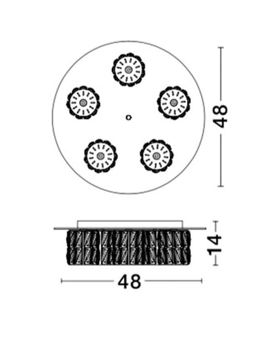 NIC Crystal & Chrome Aluminium 5 Light Flush Ceiling Light - ID 10561