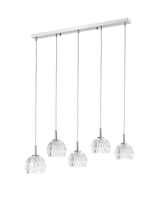 LAR Clear Glass & Chrome Aluminium 5 Light Linear Bar Pendant - ID 10564