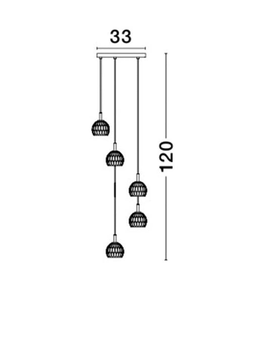LAR Clear Glass & Chrome Aluminium 5 Light Multiple Drop Pendant - ID 10565