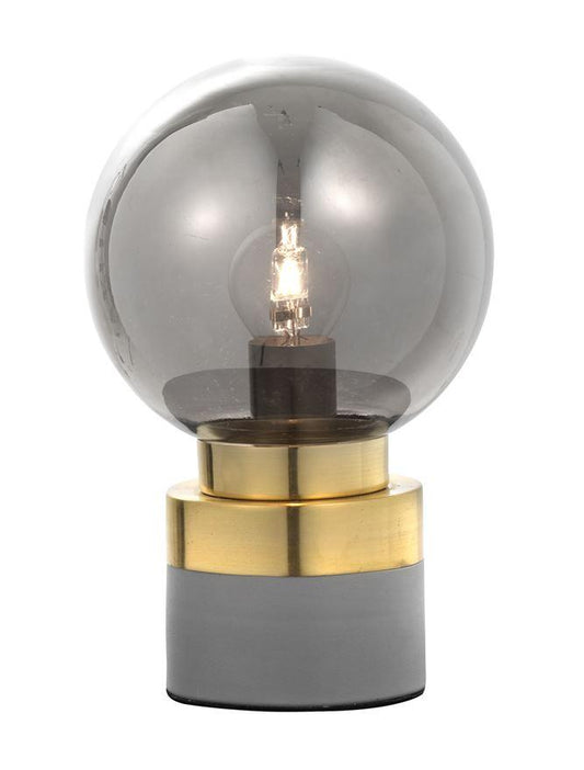 Smoked Grey Glass & Brass Globe Table Lamp - ID 8623