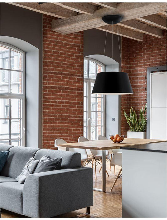 VOL Black Metal Tapered Drum With Acrylic Diffused Inner Pendant - ID 10447